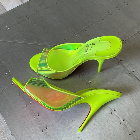Christian Louboutin just arch 100mm fluo yellow neon stiletto sandal sz 39.5 - Picture 6 of 13
